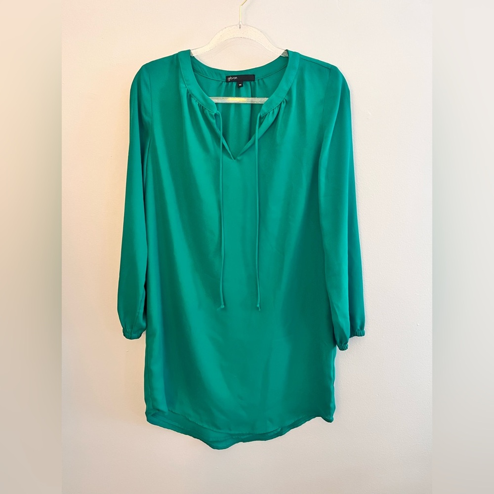 GIBSON Green Long Sleeve Mini Shift Dress - Picture 2 of 4